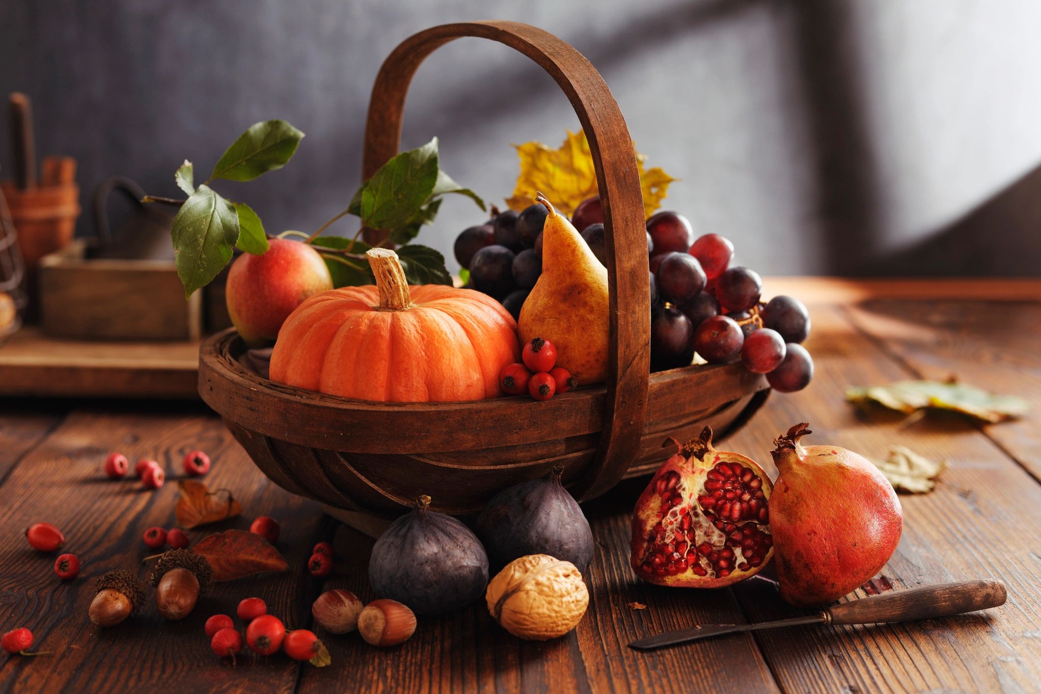 Basket of assorted fruits and vegetables